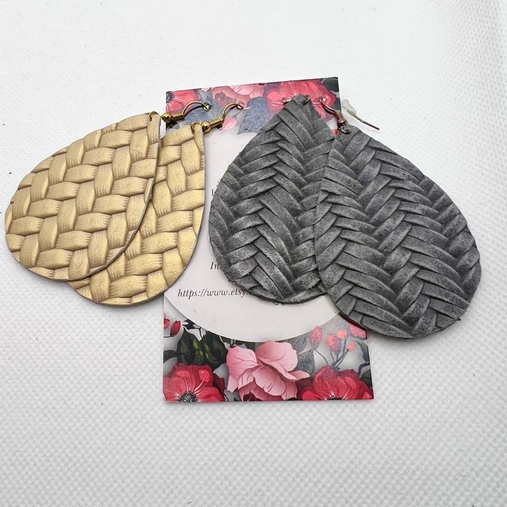 ๐ญ4/$20 Amber Vaughnย Teardrop Faux LeatherโRose Gold and Charcoal Dangle Earring
